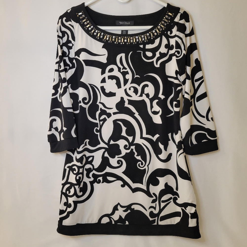 White House Black Market Graphic Embellished 3/4 Sleeve Blouse